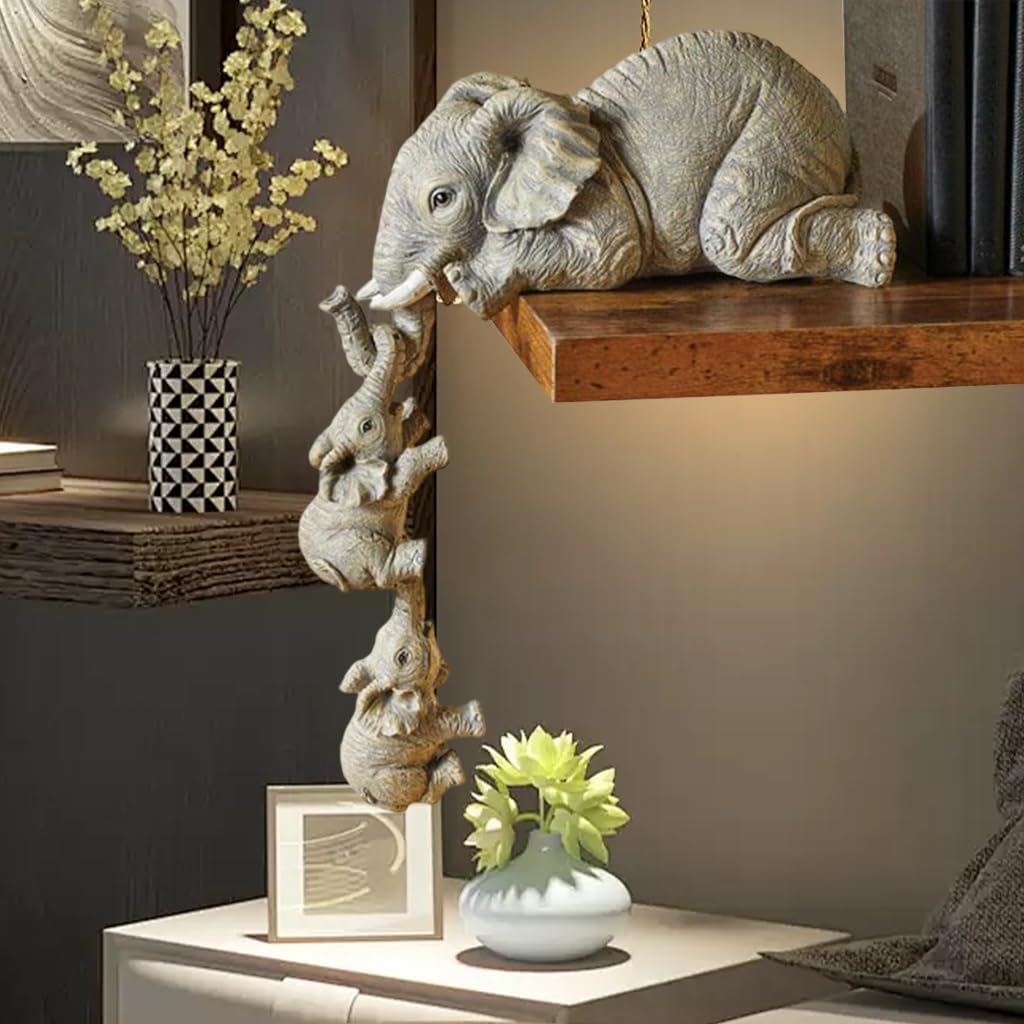 HASTHIP Elephant Sitter Decor Set for Home or Office featuring Hanging Edge Resin Figurines