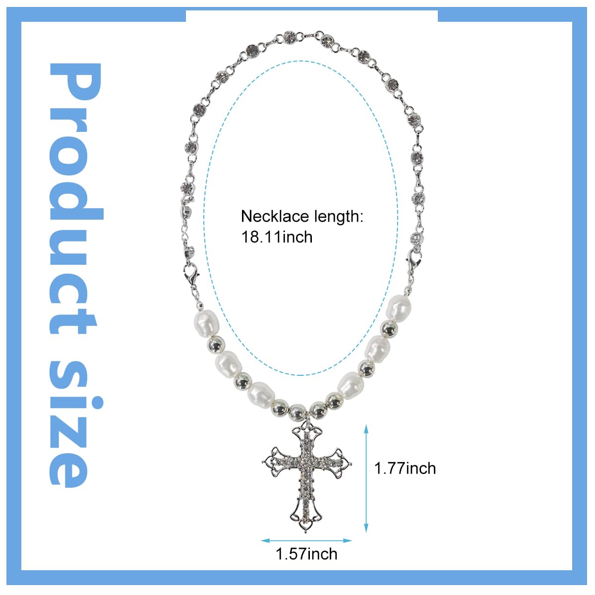 Venzina® Cross Necklace for Women, Girls Cross Pendant Chain for Women Crystal Pearl Pendant Stainless Steel Beads Cross Pendant Necklace, Cool Punk Bling Chain Pendant Jewellery Gift for Women - 1