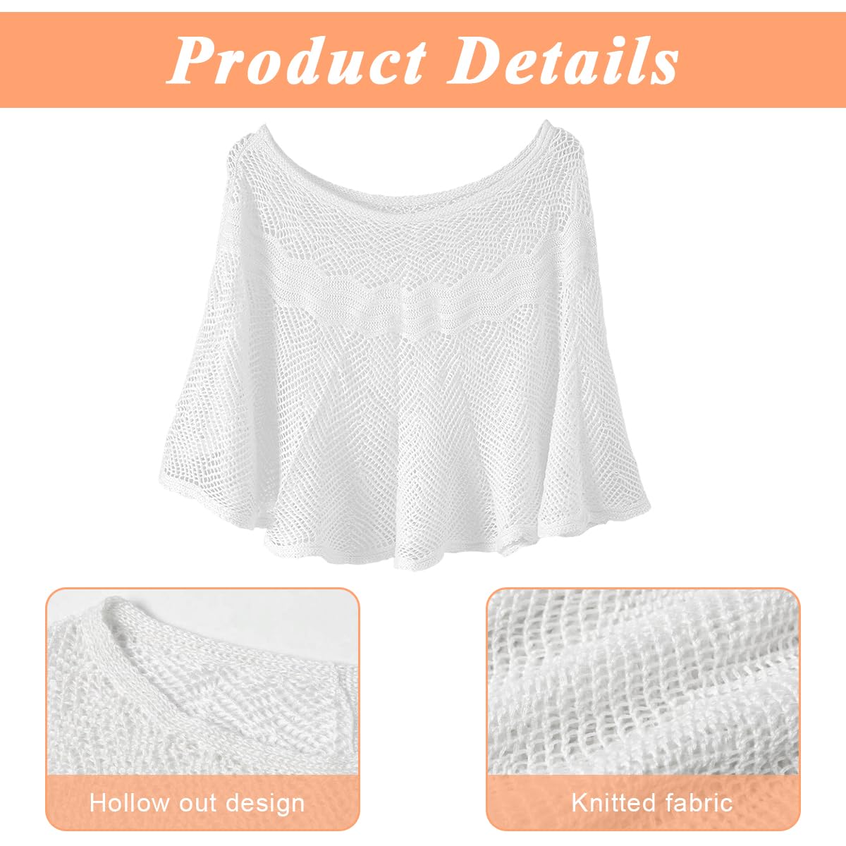 PALAY® Knitted Shawl Cape Round Neck Shrug for Women, Stylish Hollow Out Shoulder Cover, Cotton Crocheting Cover Up Pullover Loose Top for Off-shoulder, Beachwear, Gown, Strapless