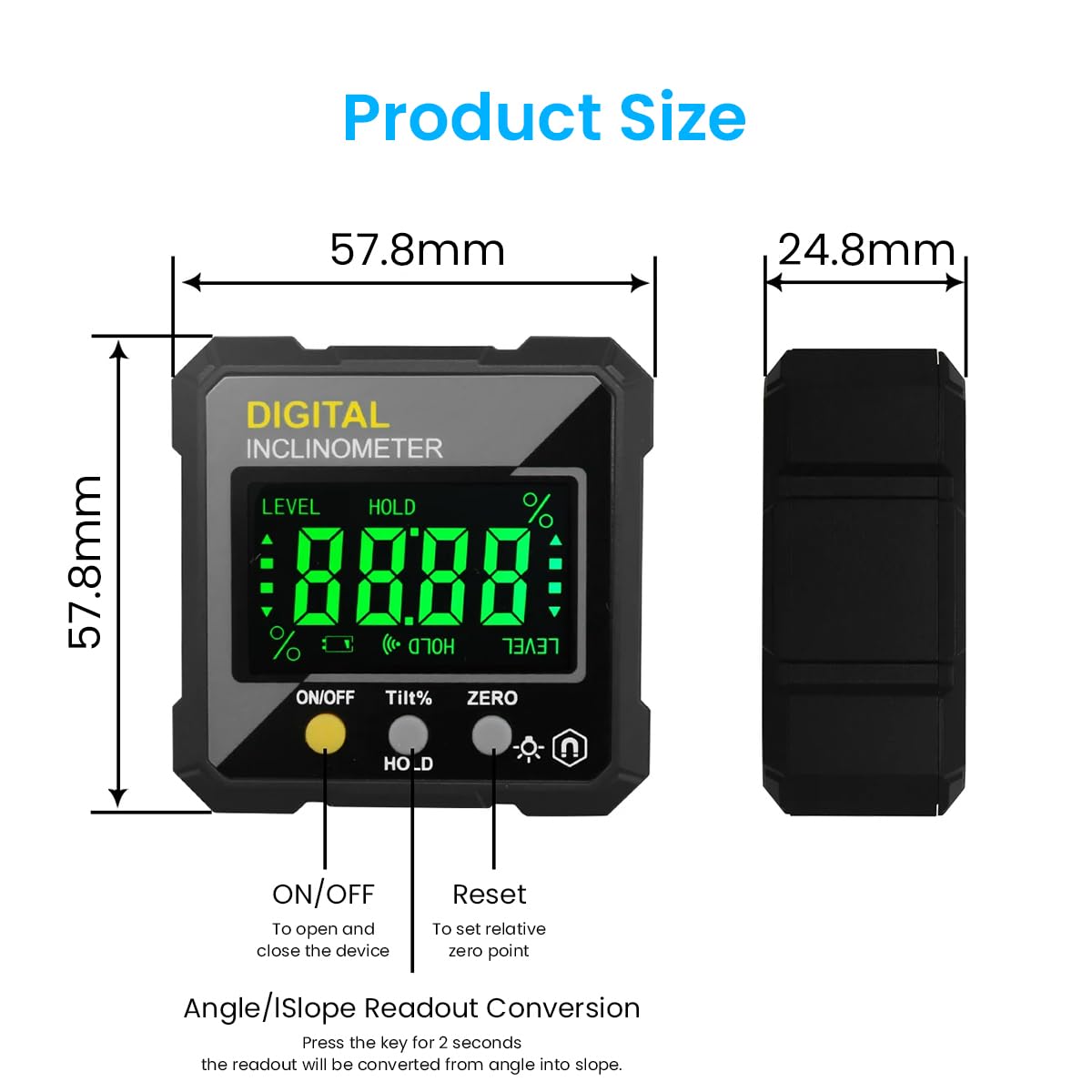 Serplex® Digital Inclinometer Tilt Angle Meter Slope High Precision Angle Sensor Clinometer Magnetic Electronic Inclinometer Battery Operated Portable Inclinometer, No Battery Included