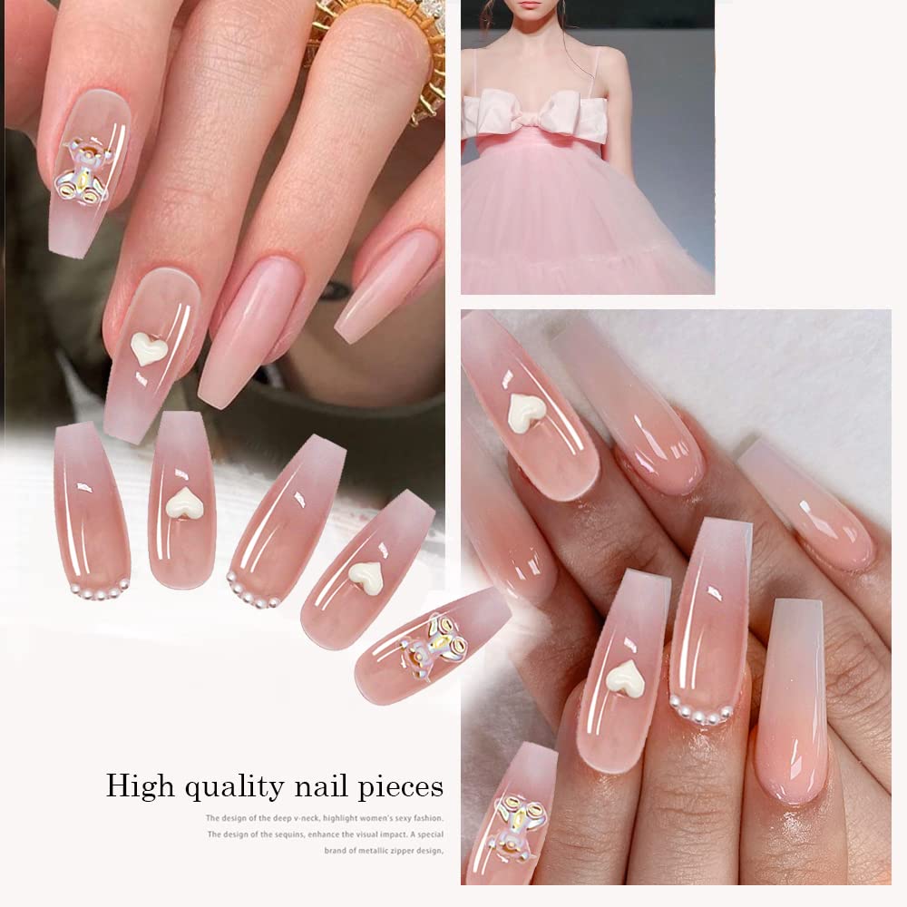 HASTHIP Press On Nails for DIY French Manicure with Double Sided Adhesive Tabs 24pcs Pink Gradient Set