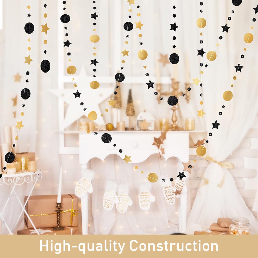 HASTHIP® 3Pcs Black Gold Party Decorations Moon Star Garland Hanging Stars13ft String Decorations Wall Hanging Decorations Room Decoration Party Supplies for Wedding, Festival, Party