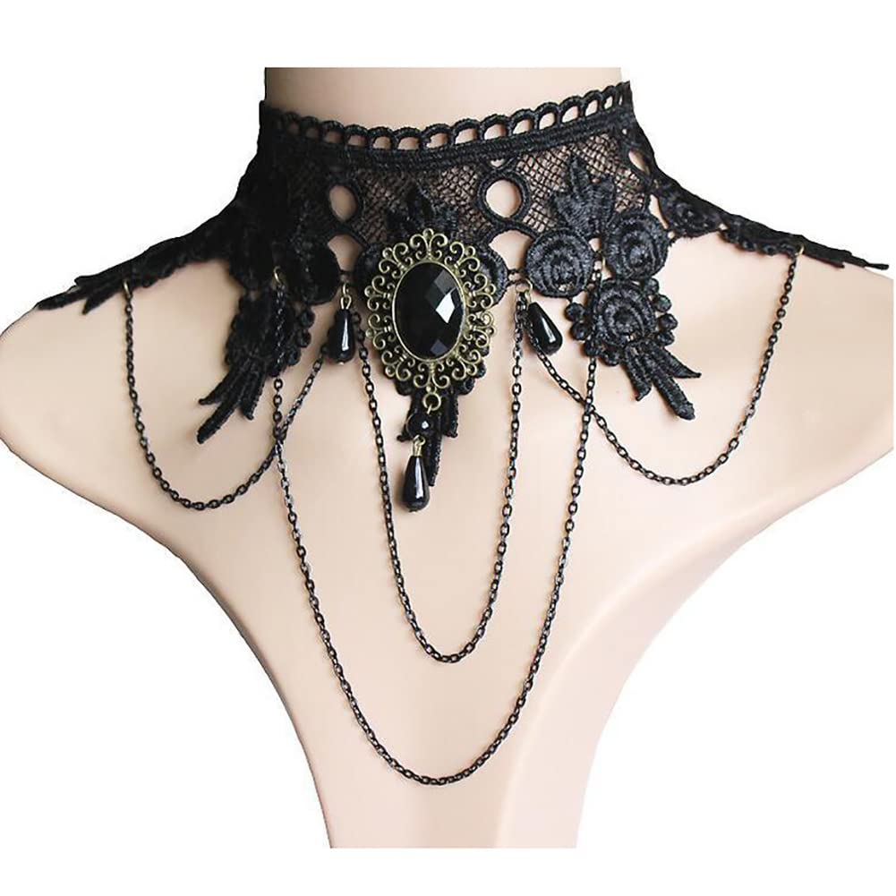 Zibuyu Lace Choker Necklace for Parties with Rhinestone Tassel and Alloy Lace Design