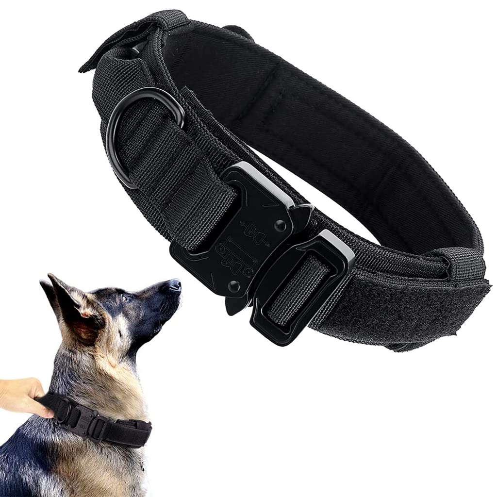 Qpets® Dog Collar Adjustable Nylon Tactical Dog Collar with Strap Handle Dog Training Collar Quick Release Metal Buckle for Small Medium Dogs(M, 13.5''-16.5'')