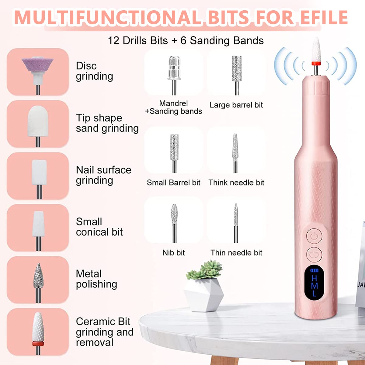MAYCREATE Cordless Nail Drill Machine for Gel and Acrylic Nails with LCD Display 20000rpm | Rechargeable Bit Kit for Manicure and Pedicure