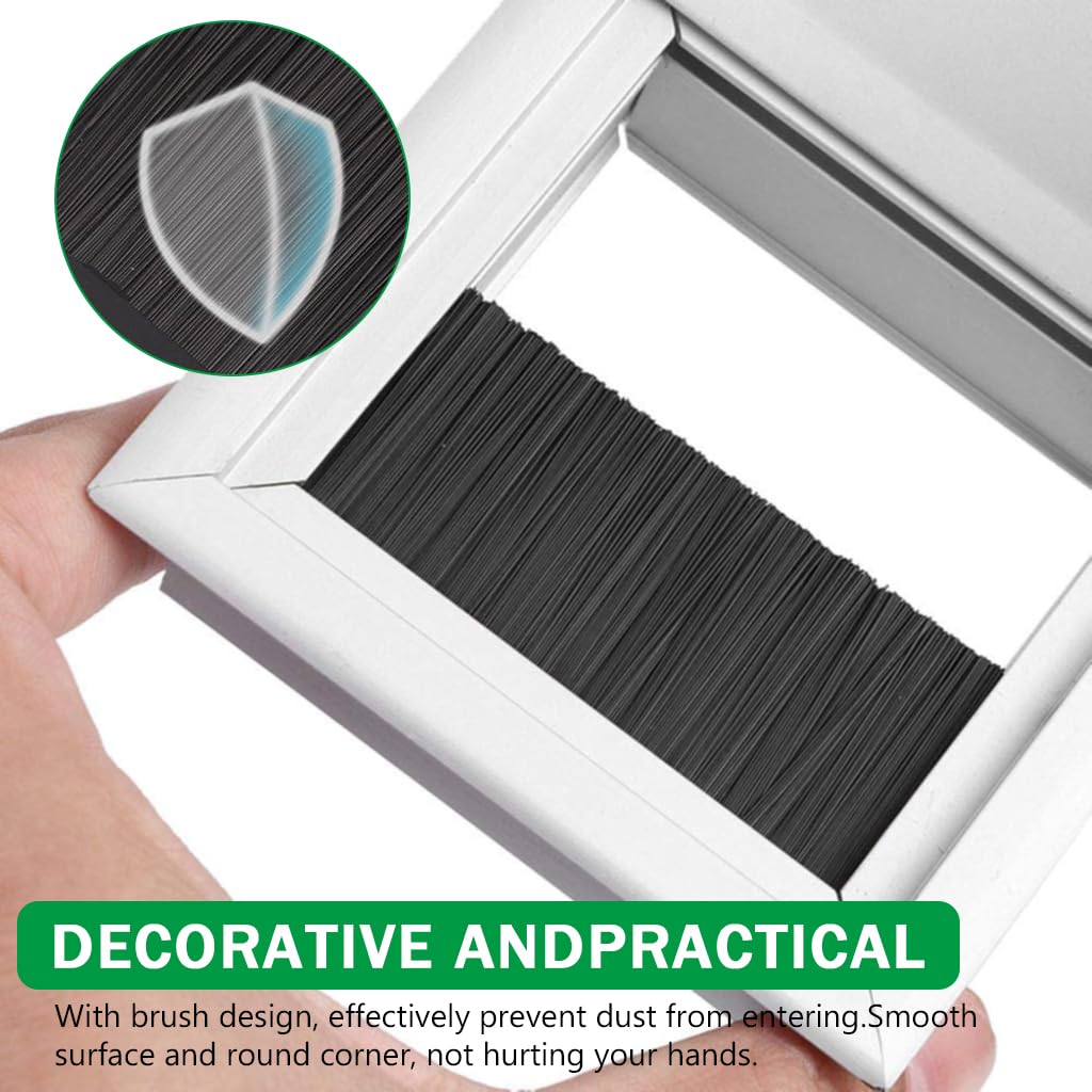 HASTHIP Desk Cable Management Hole Cover for Office Organization with Flip Lid & Brush 80x80mm Aluminium Silver