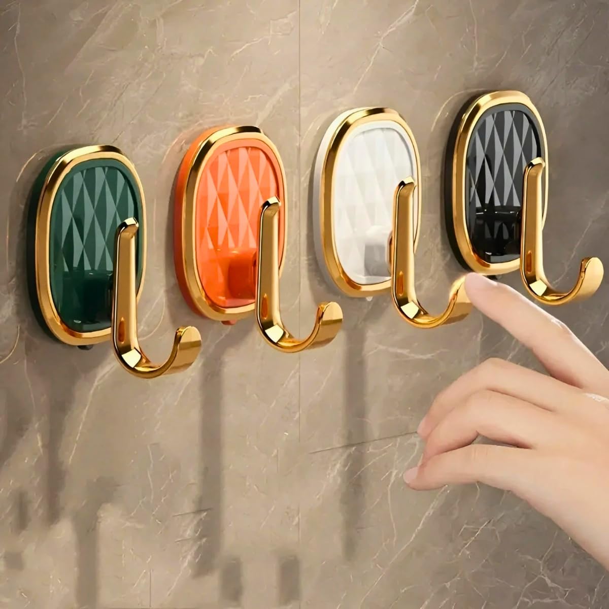 HASTHIP® Multicolor Square Plastic Wall Hooks No-Drill, Heavy-Duty Adhesive Storage Hooks for Bathroom, Kitchen, Closet, Office – Easy Install & Versatile Organizer