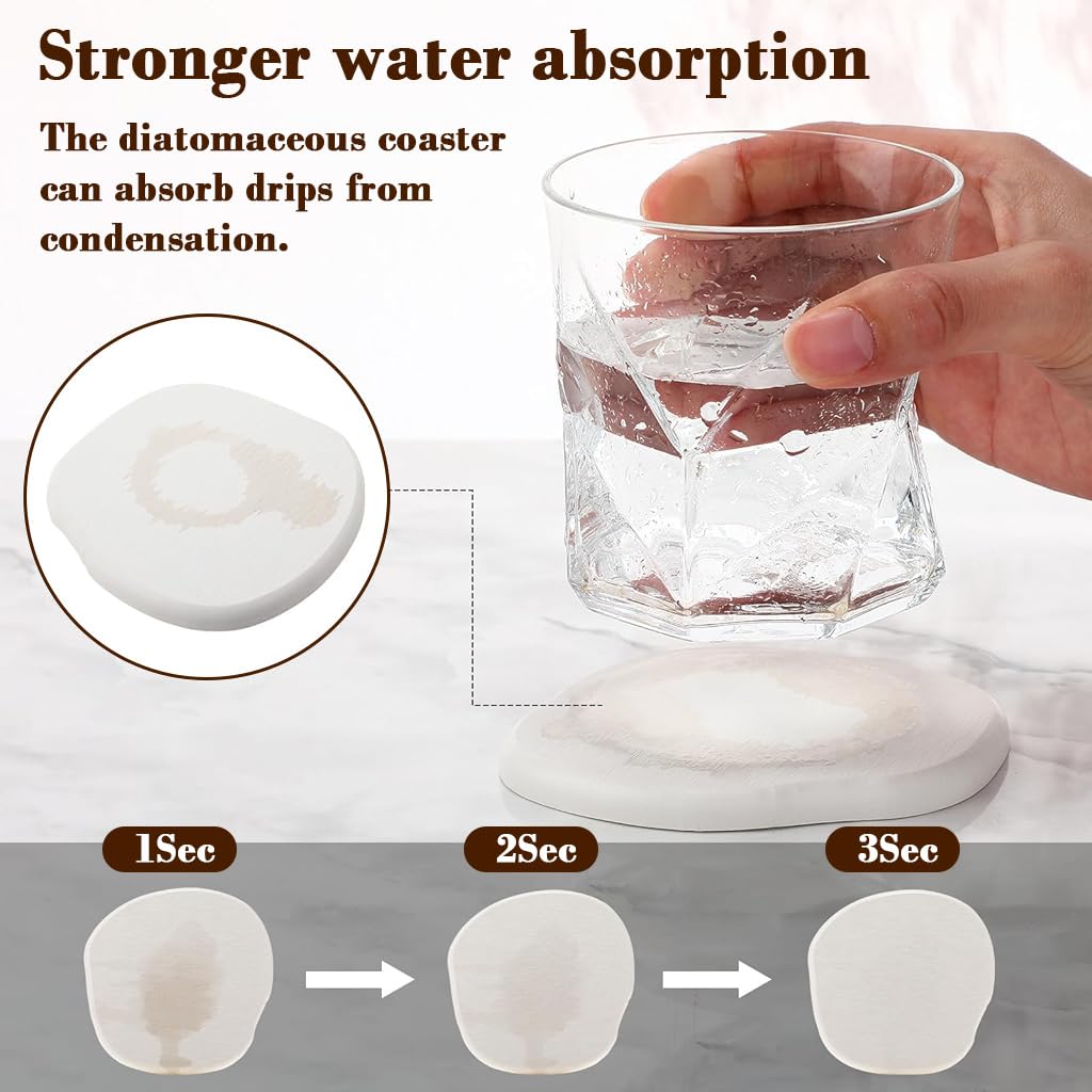 ZIBUYU Cup Coaster Set for Home and Office with Anti Slip Base and Diatomaceous Absorption | 4Pcs White Irregular Design