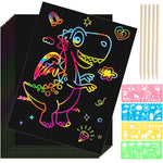 PATPAT® DIY Art Paint Scratch-off Rainbow Art Paper Painting Kit Kids DIY Art Painting Kit No Paints Art Scratching Magic Paper DIY Rainbow Scratching Paper with Templates & Scratching Wood Stick