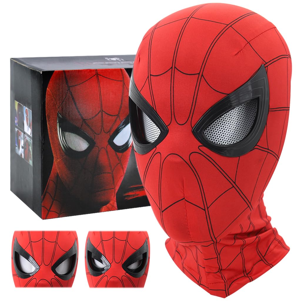 FANCYKU® 3D Spider-Man Mask with Moving Eyes, Jaw Motion Activated Blinking Eyelid Spider-Man Head Cover, Spiderman Masks Spider Man Cosplay Costumes Mask for Adult Kids Halloween Masquerade Cosplay