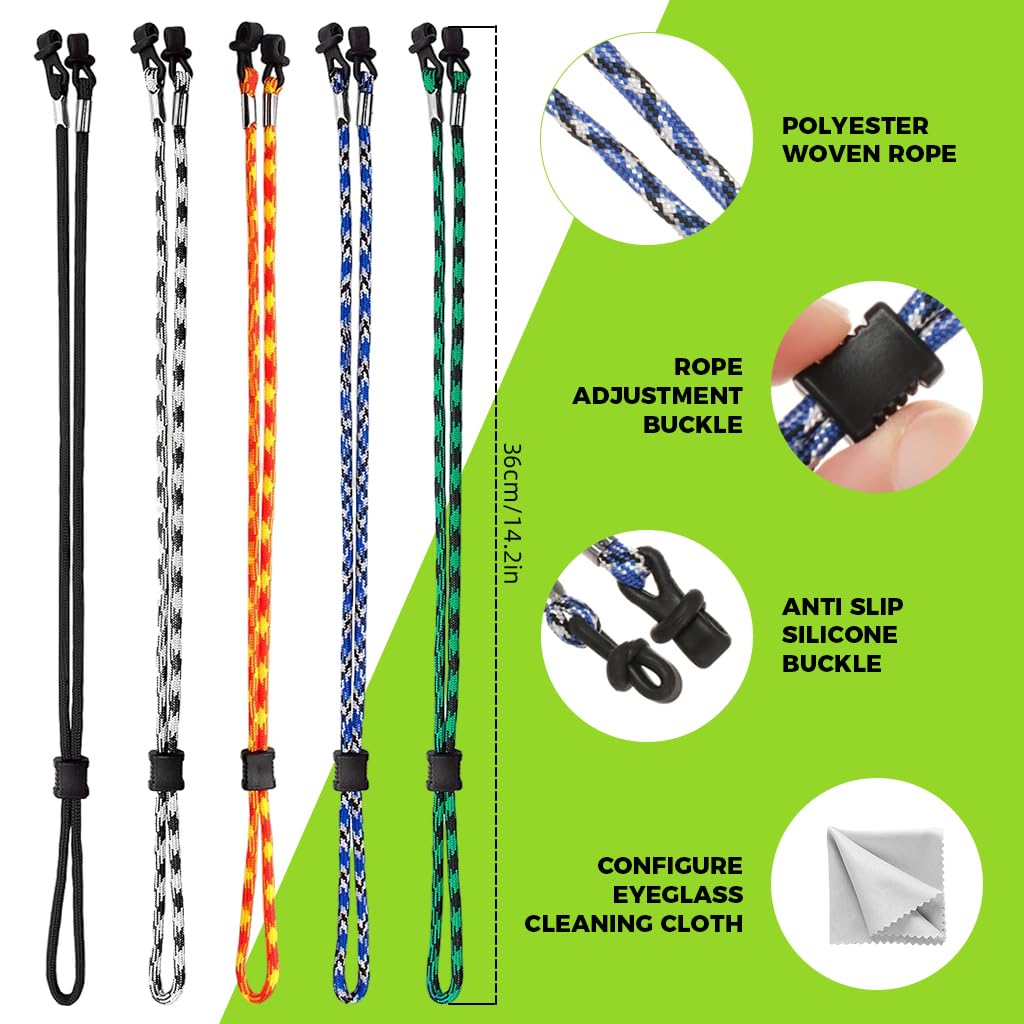 HASTHIP Specs Holder Glasses Strap for Sports and Daily Use with Adjustable 28 in Cord | 5 Pcs Polyester Eyeglass Chain for Men and Women