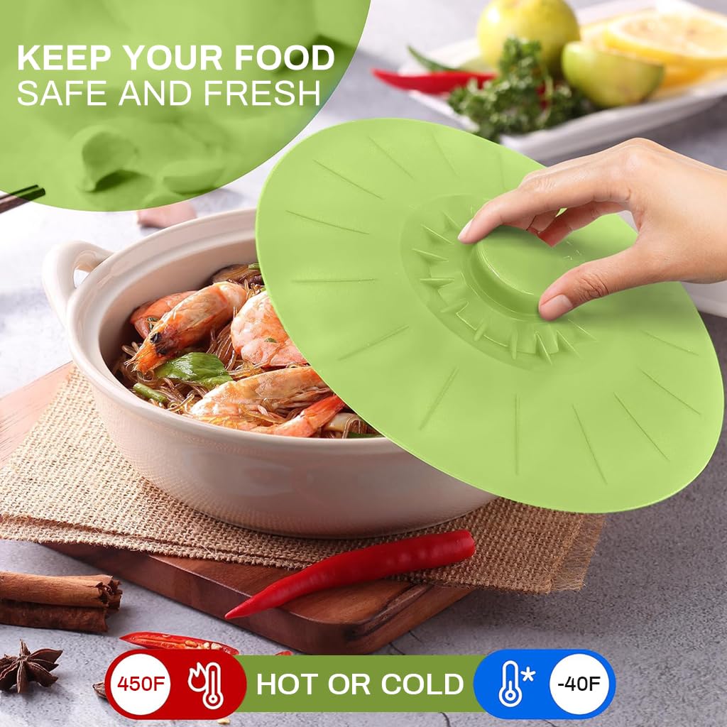 HASTHIP Silicone Lids for Bowls 5 Sizes 13.2–26.2cm with Reusable Suction Seal Covers Green
