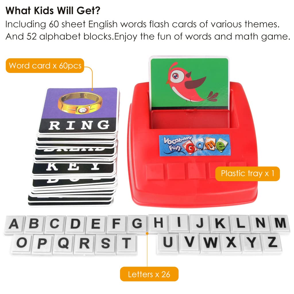 PATPAT Preschool Spelling Puzzle Game with 60 Word Cards & 52 Letter Blocks for Kids 3–8 | Fun English and Math Learning Toy