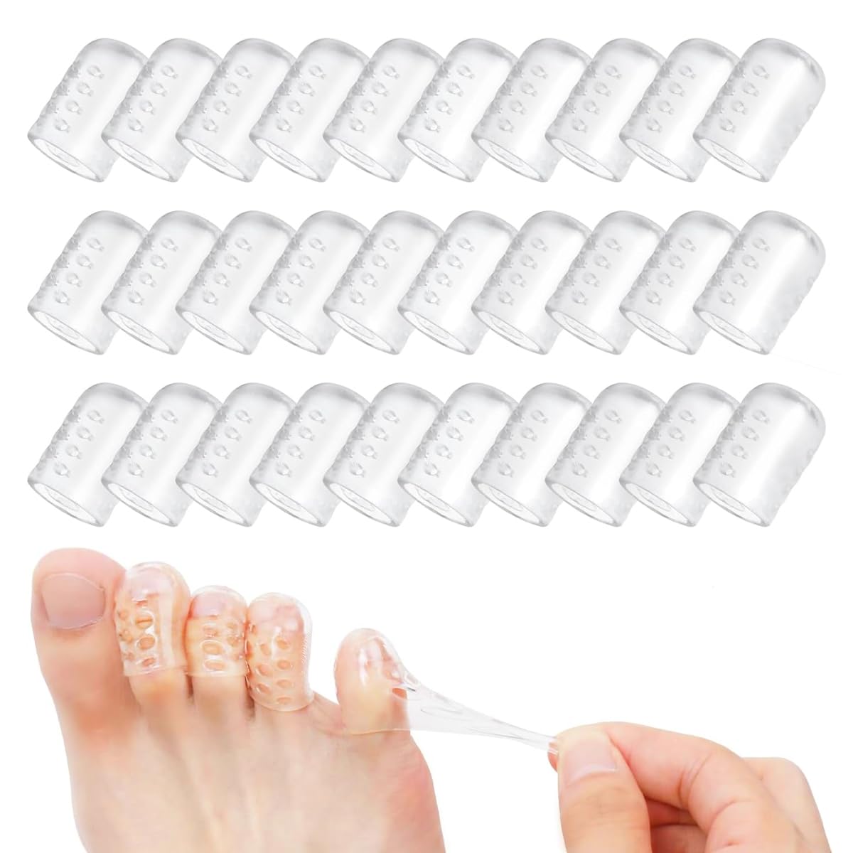 MAYCREATE® 30pcs Little Toe Separator for Women Men Breathable Silicone Toe Protector for Women for Little Toes Caps Nail Protector for Blister/Calluses Prevention, Pain Relief - 0.39in Dia.