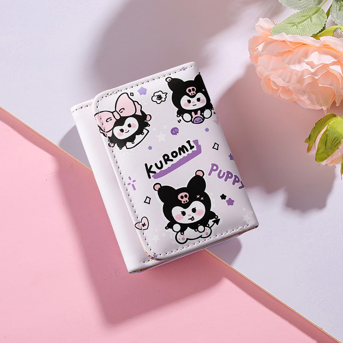 PALAY® Girls Wallet Kawaii Sanrio Kawaii Girls Purse Cartoon Kuromi Card Bag Coin Bag for Girls Purple Trio-fold Purse Kawaii Kuromi Purse Wallet Cash Bag Gift for Girls Birthday Gift for Girls