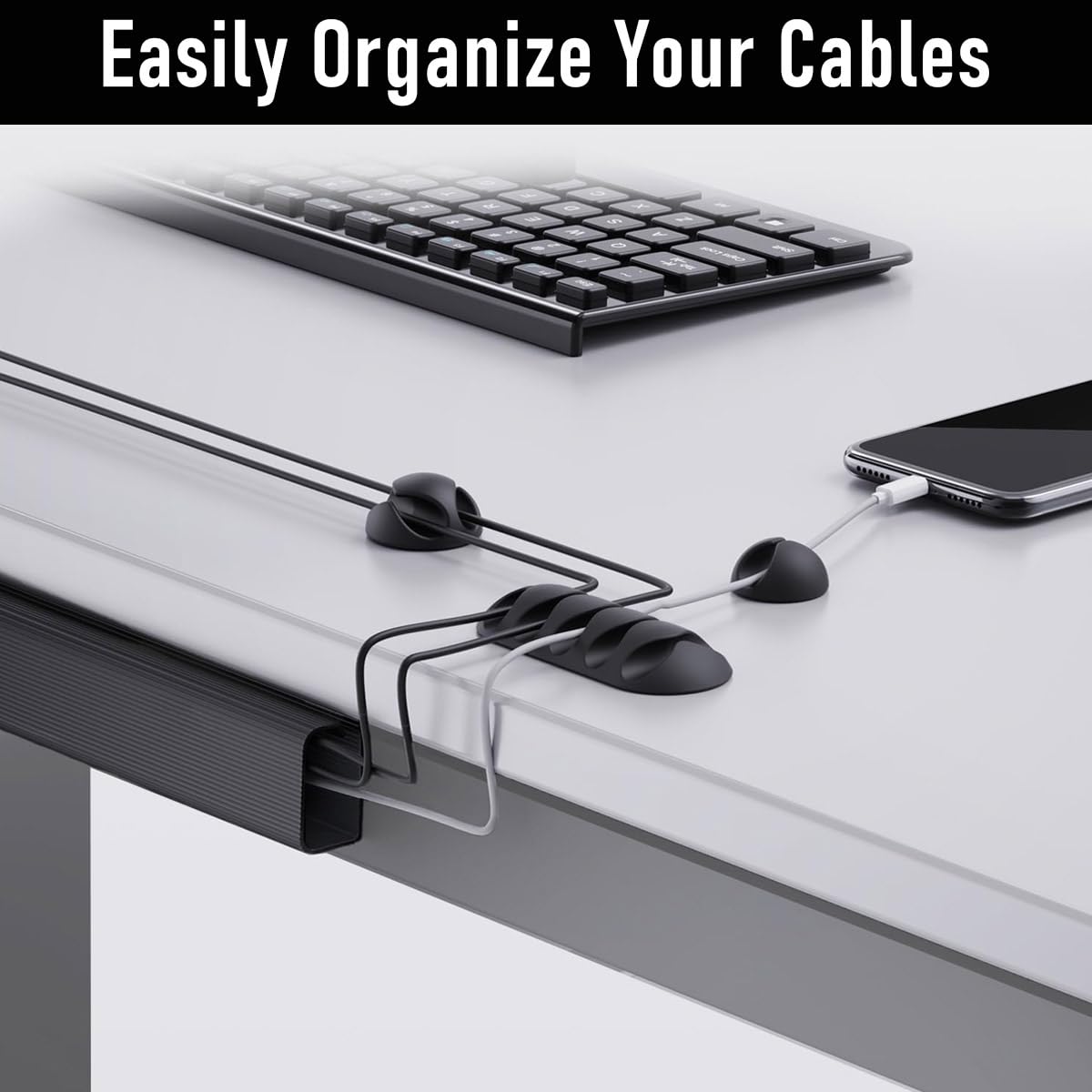 HASTHIP Cable Management Clip Set for Home and Office with 32 Pieces & Self-Adhesive Holders
