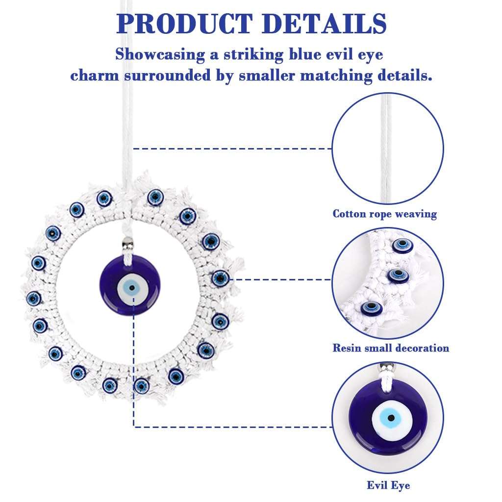 HASTHIP Evil Eye Hanging for Home Entrance featuring 17 in Macramé Ring & Blue Resin Charm