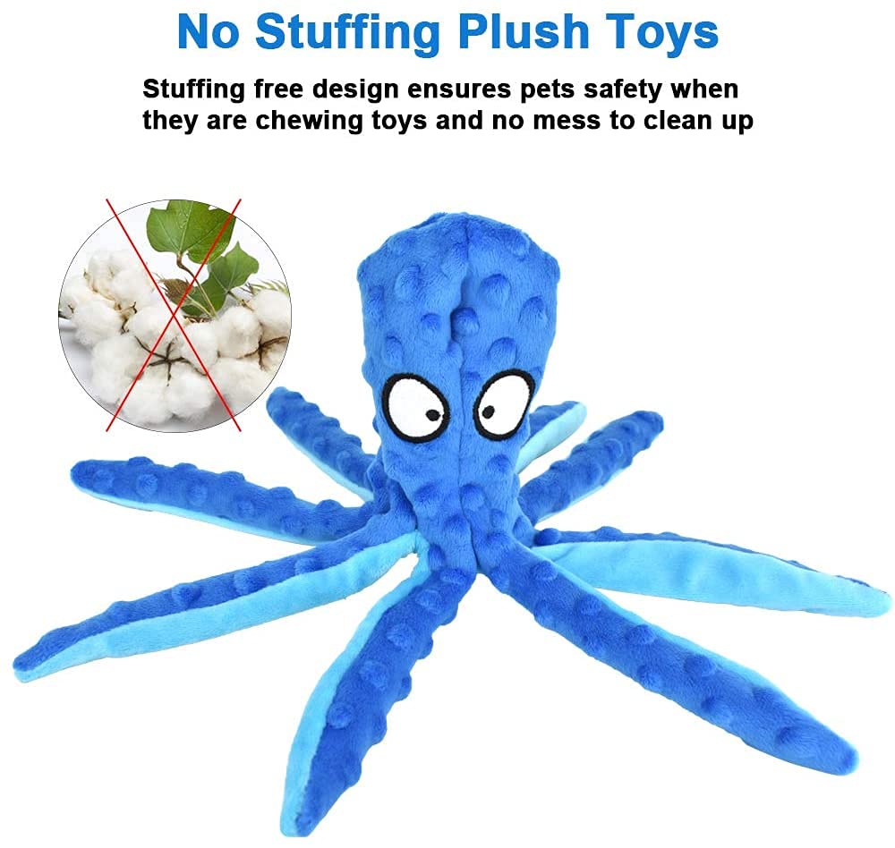 Qpets Squeaky Dog Toy for Puppy Teething with Crinkle Paper 12.6 in Octopus Design | Plush Interactive Play for Small to Medium Dogs