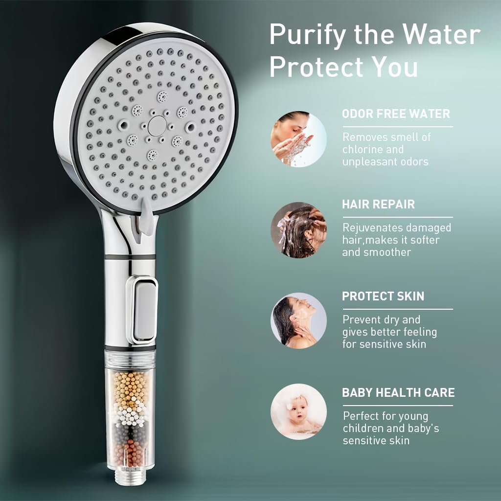 Supvox Hand Shower Head for Bathing and Spa with 5 Spray Modes and 15 Stage Filtration | Water Saving High Pressure Design