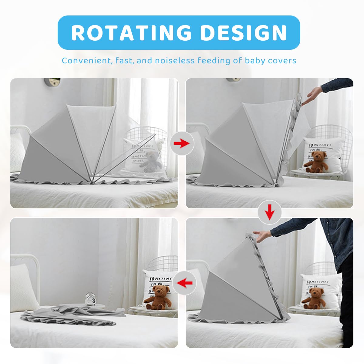 SNOWIE SOFT Foldable Mosquito Net for Babies with Arching Top 125x65x60cm in Grey | Travel Ready Crib Canopy