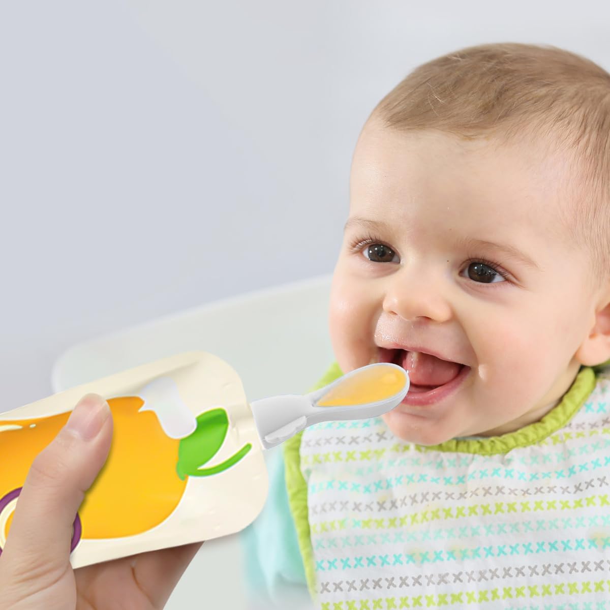 SNOWIE SOFT Baby Feeding Spoons for Puree Pouches with Storage Case | BPA Free Silicone