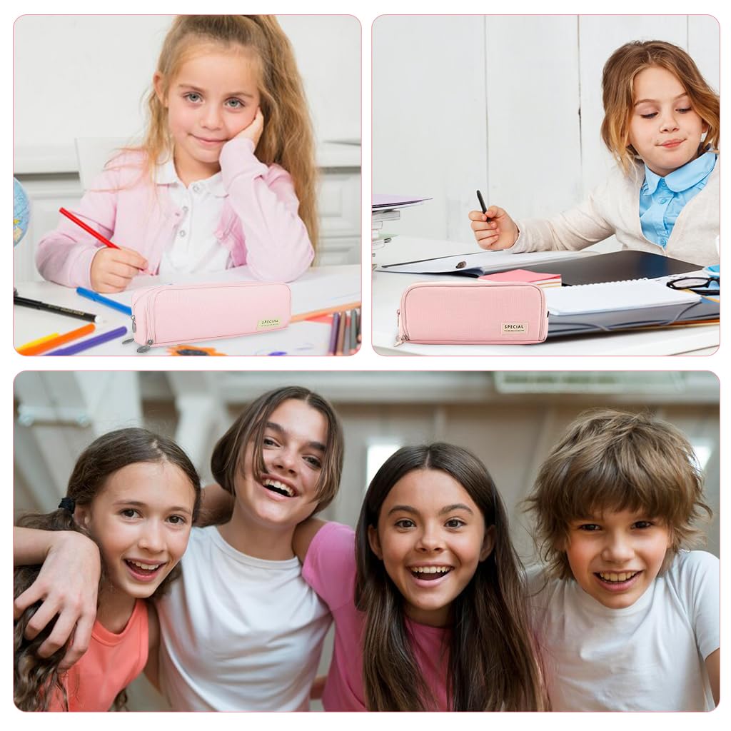 Zibuyu Pencil Box with Three Compartments and Smooth Zippers in Pink for Students | Oxford Cloth Stationery Pouch