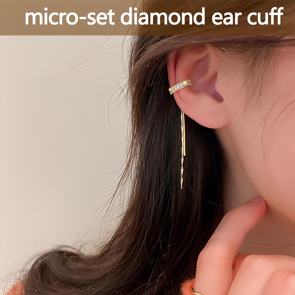 ZIBUYU Ear Cuffs Without Piercing for Women with Cubic Zirconia Tassel Design | Gold Clip On Jewelry