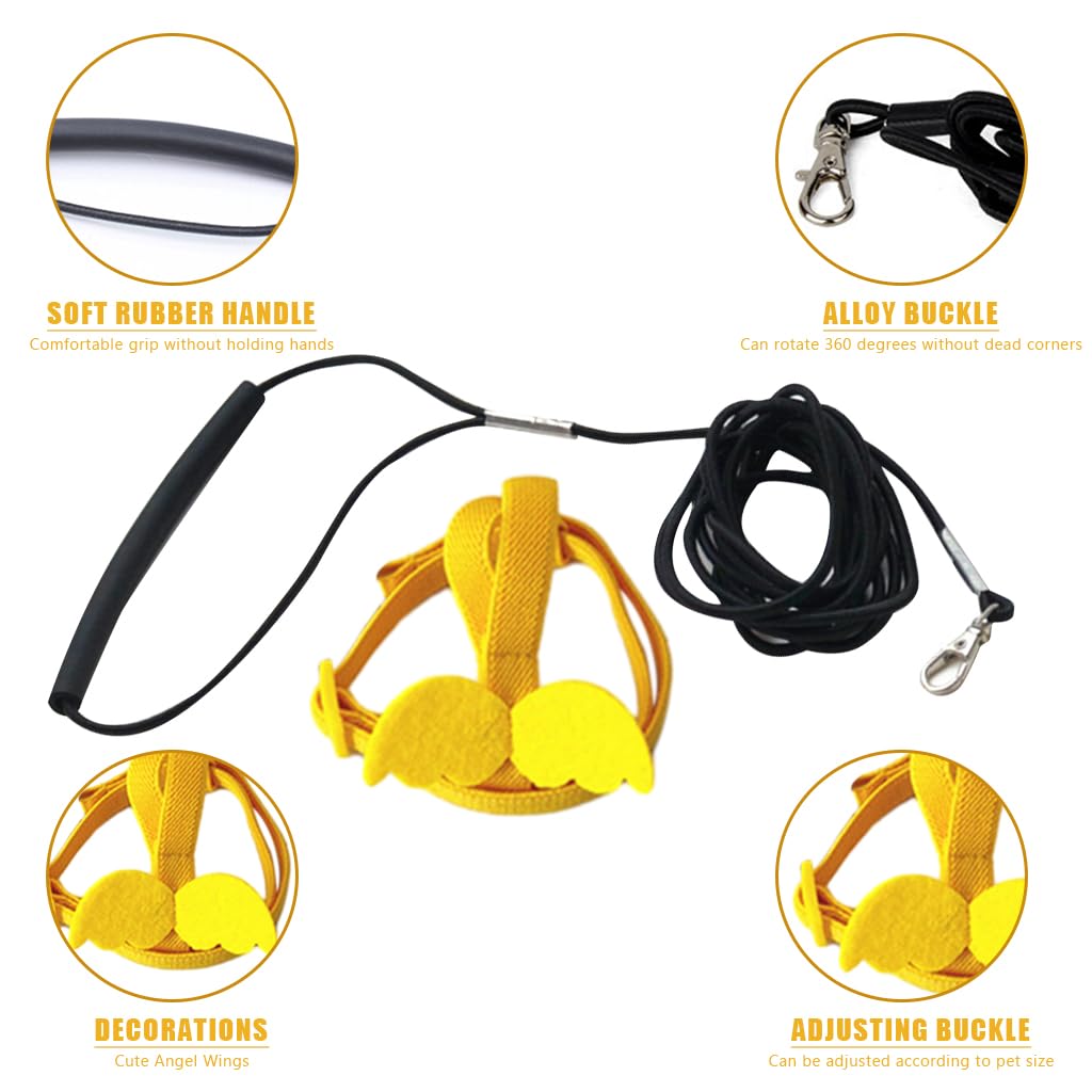 Qpets Parrot Bird Harness for Outdoor Flight Training with 2 m Elastic Leash and Cute Angel Wings | Yellow