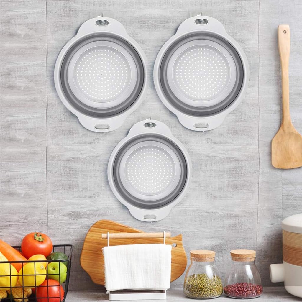 Supvox Collapsible Colanders for Kitchen with Ergonomic Handles and Silicone Mesh | 3 4 5 Quart Food Grade Set