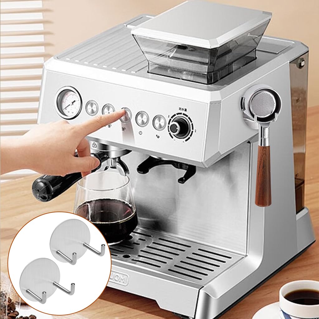 Supvox Wall Holder for Espresso Portafilter with 2.36 in Dual Hook Stainless Steel Design | Universal Fit for 58mm 53mm 51mm Sizes