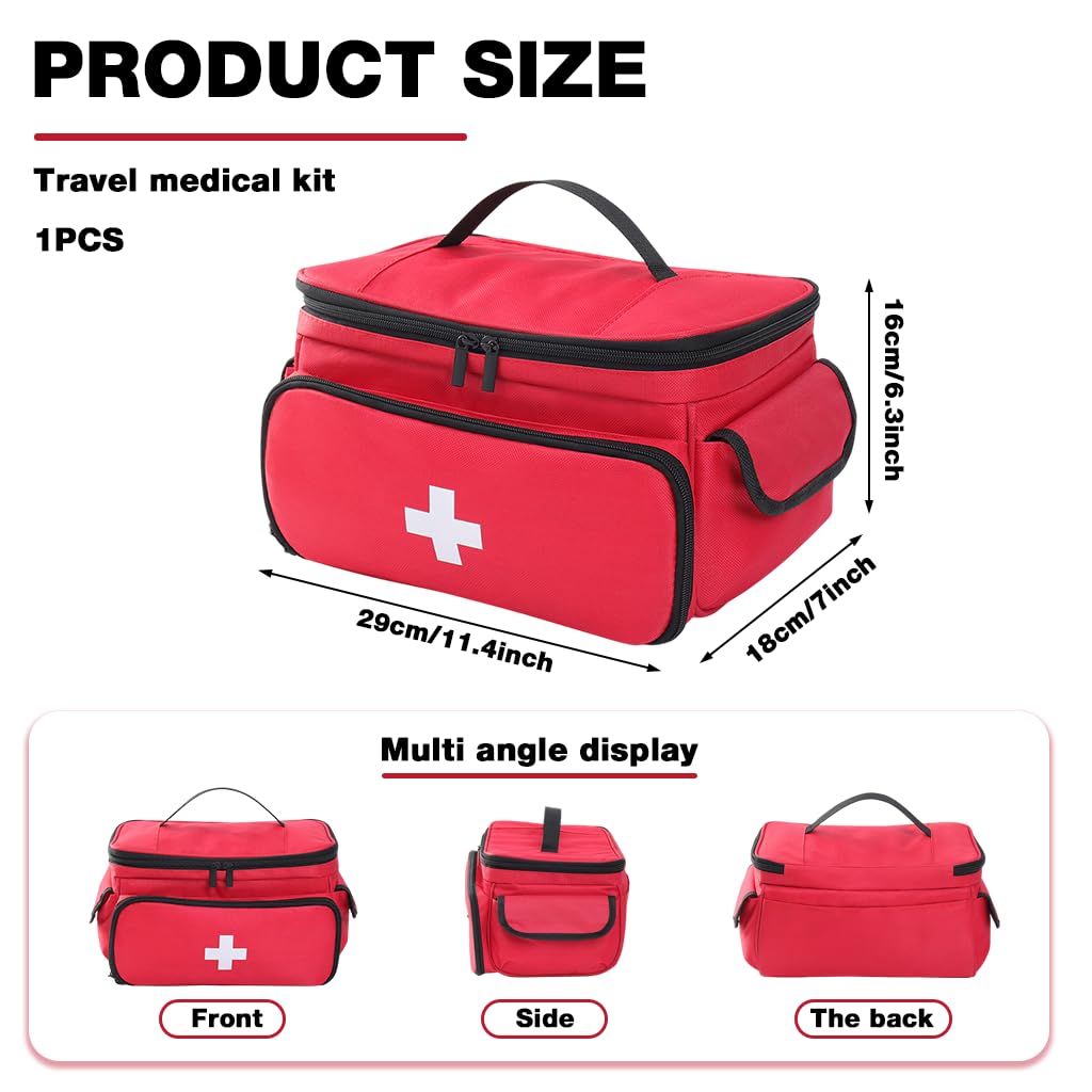 HANNEA Travel Medicine Organizer for Home Car and Office 29x18x16cm with Dual Zipper | Waterproof Oxford Cloth First Aid Bag