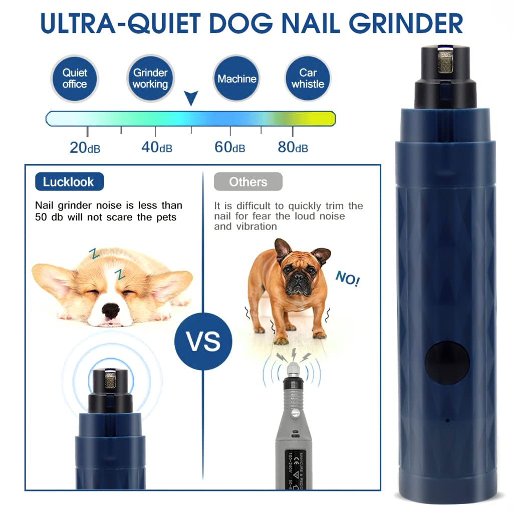 Qpets Electric Dog Nail Trimmer with LED Light featuring 2 Speed 5000 and 7000 rpm Motor | USB Rechargeable Low Noise Grinder for Dogs and Cats