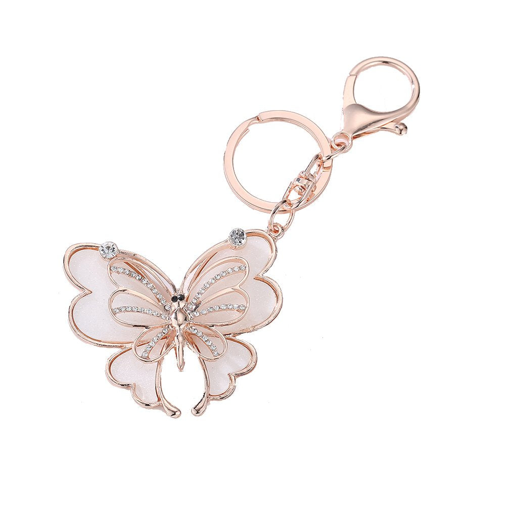 PATPAT Creative Butterfly Zinc Alloy Rhinestone Crystal Purse Bag Key Chain Ring for Men and Women