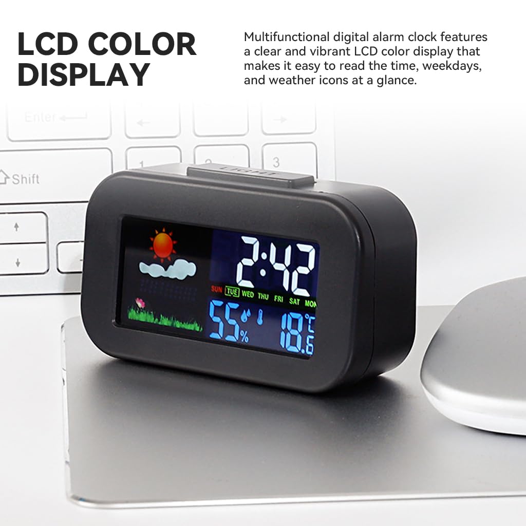 Serplex LCD Digital Timer Clock for Home with Snooze Mode and Color Display | Time Date Temperature Humidity