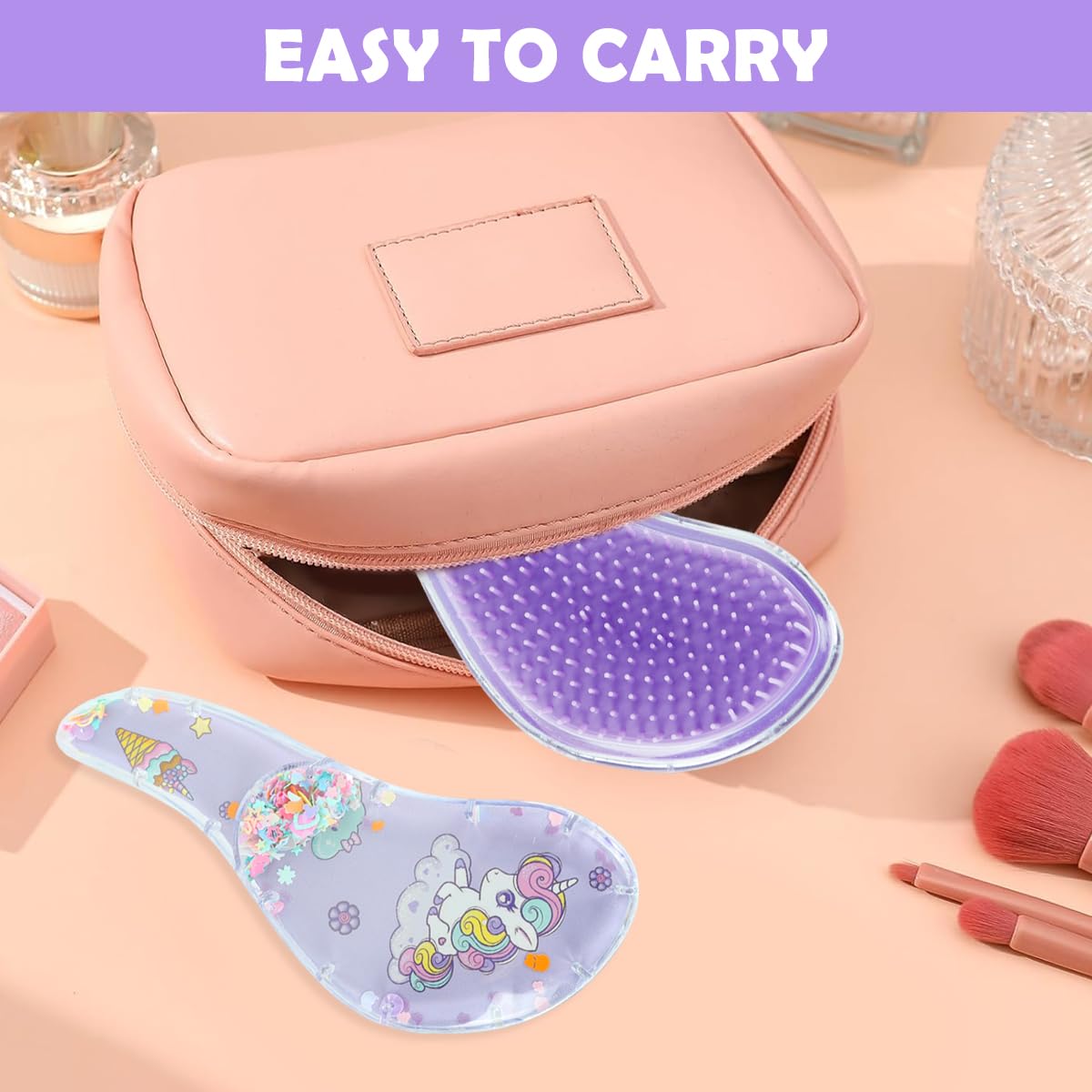 MAYCREATE Girls Hair Brush Set with 3 Pieces for Easy Detangling and Styling | Cute Unicorn Design