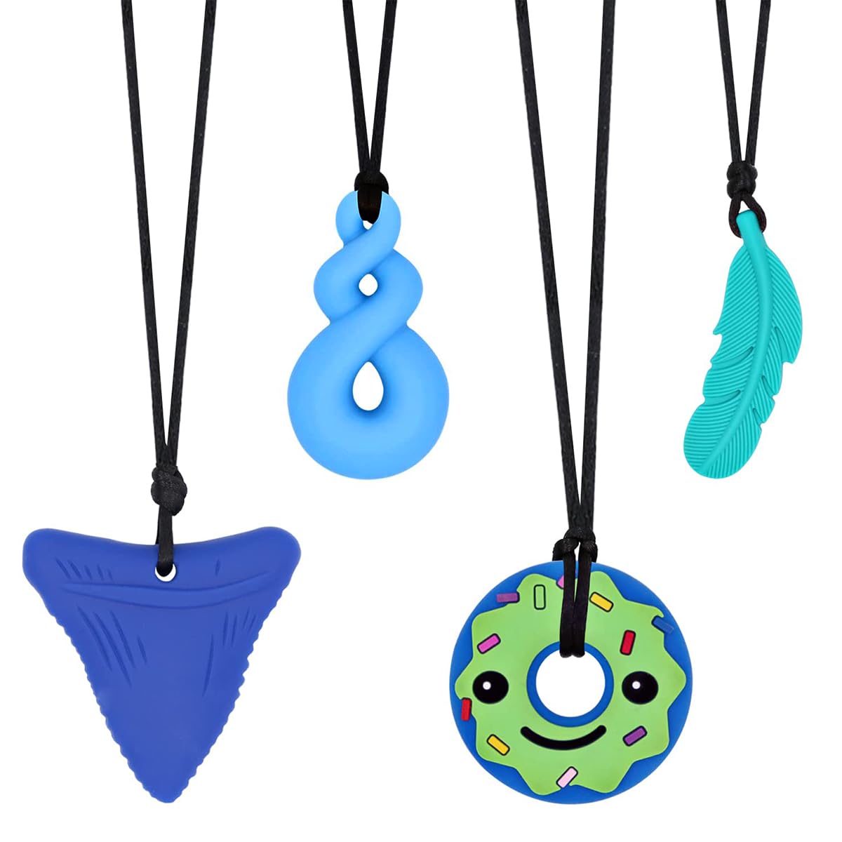 SNOWIE SOFT® 4pcs Chew Toys for Sensory Kids with Necklaces, Silicone Sensory Chew Toys for Kids Teens Adults with Autism Anxiety ADHD SPD or Other Sensory Needs, BPA-Free