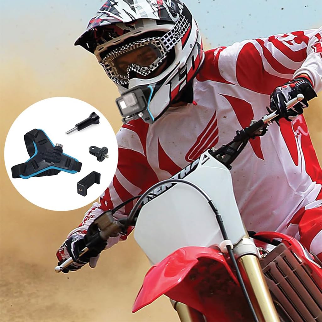 ZIBUYU Motorcycle Helmet Chin Mount for Action Cameras featuring J Hook & Silicone Base