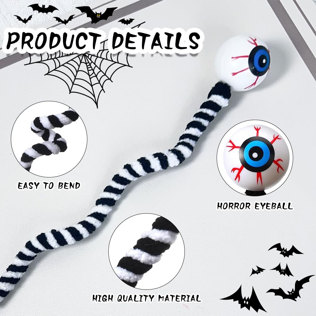 HASTHIP Halloween Eyeball Ornaments for Spooky Décor with Striped Flexible Stems | 6Pcs Set