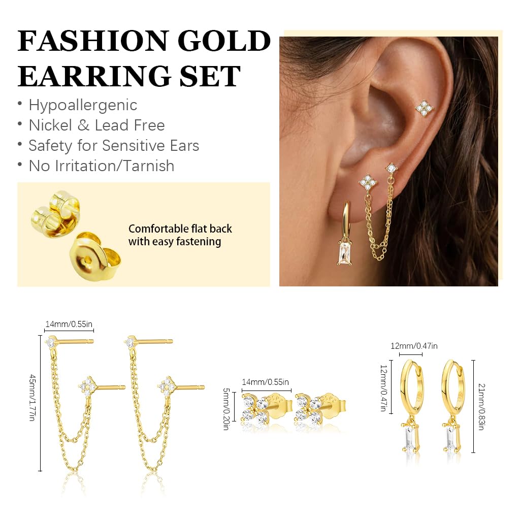 SANNIDHI Earrings Set for Women with 3 Pairs Hypoallergenic Stainless Steel Designs | Ideal for Multiple Piercings