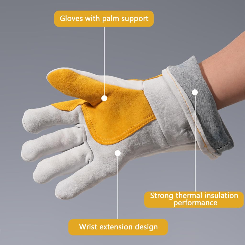 Serplex® 14 Inches Welding Gloves Protective Working Gloves Mechanic's Gloves Thicken Faux Leather Gloves Over the Wrist Anti-slip Working Gloves for Welding, Gardening, Woodwork