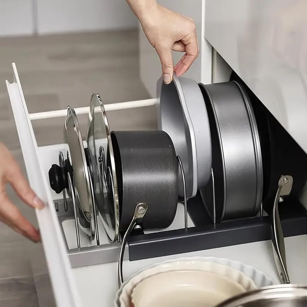 HASTHIP Pot Lid Holder for Kitchen Organization with 7 Slot Steel Wire Racks | Countertop Organizer