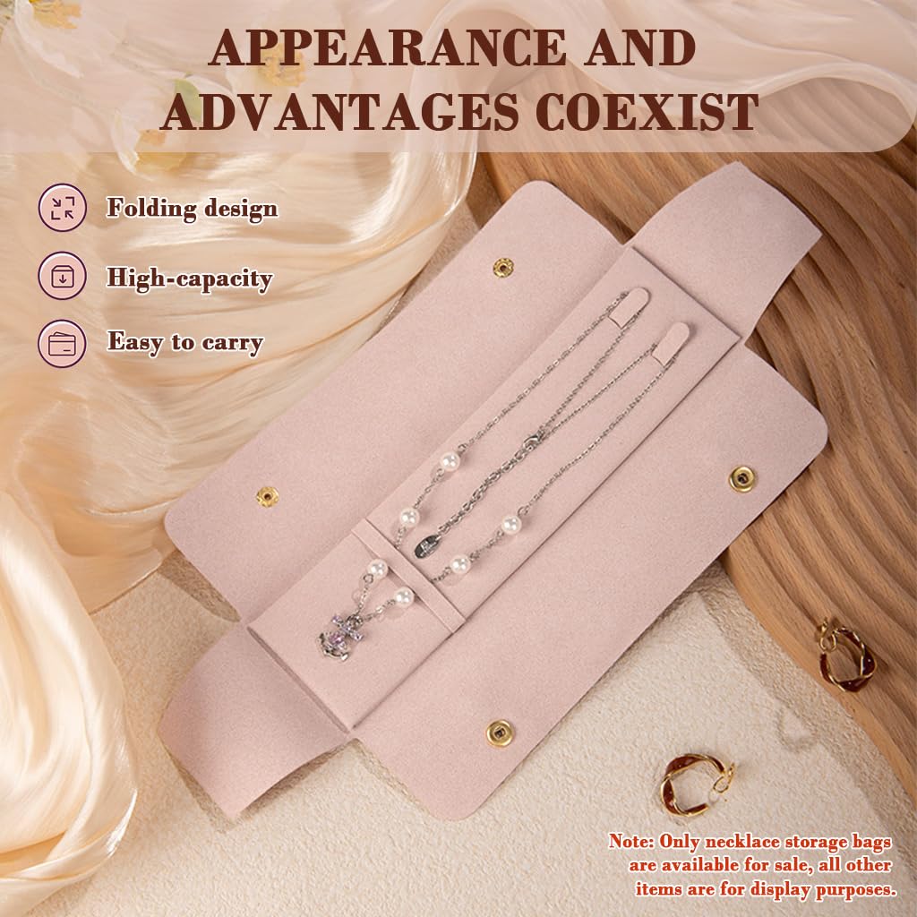 MAYCREATE Jewellery Organiser Pouch for Travel with Snap Closure 22×6.5cm Pink PU | Gift for Women