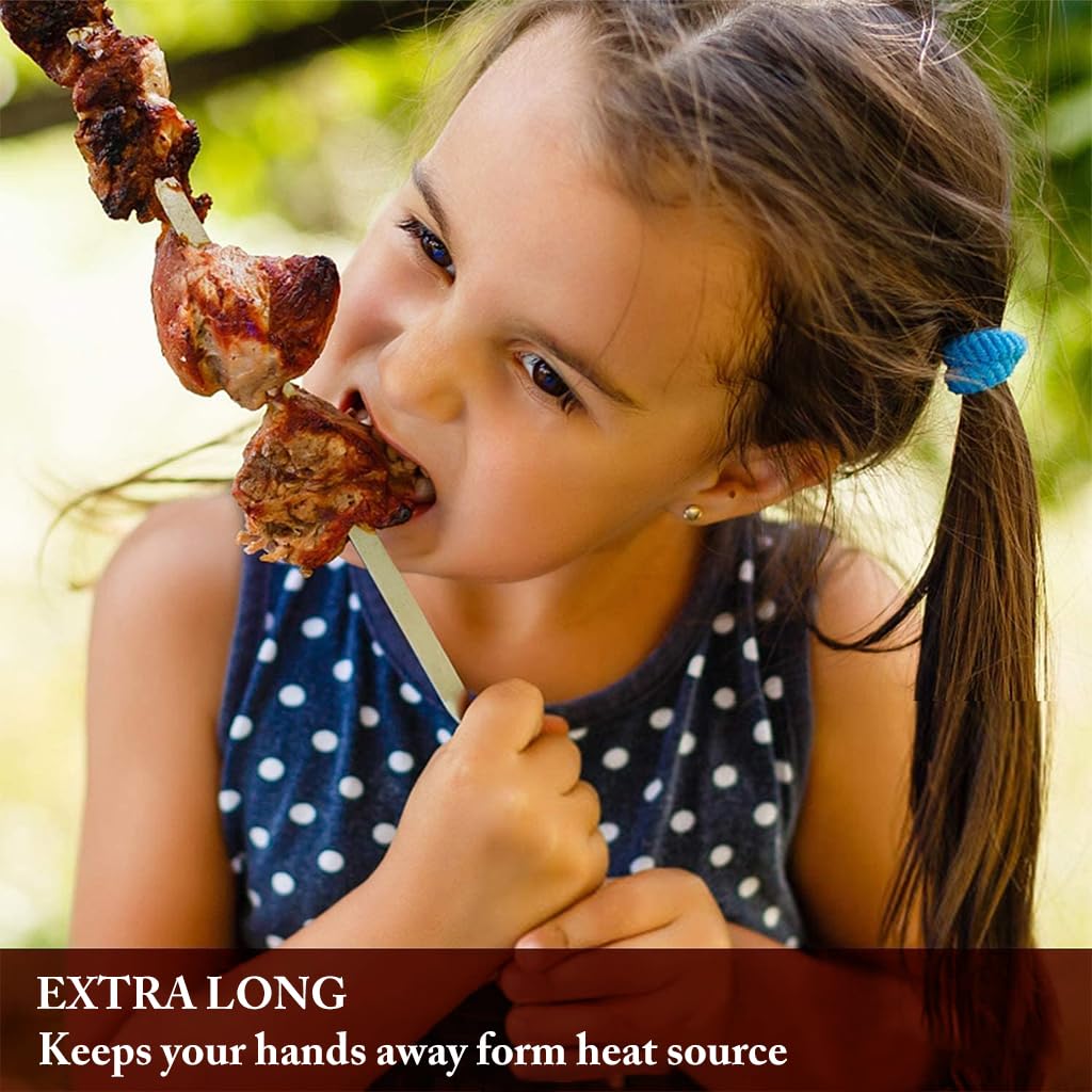 Venzina Steel Skewers for Grilling 35cm 10 Pcs with Curved Hooks and Flat Tips | Reusable BBQ Sticks