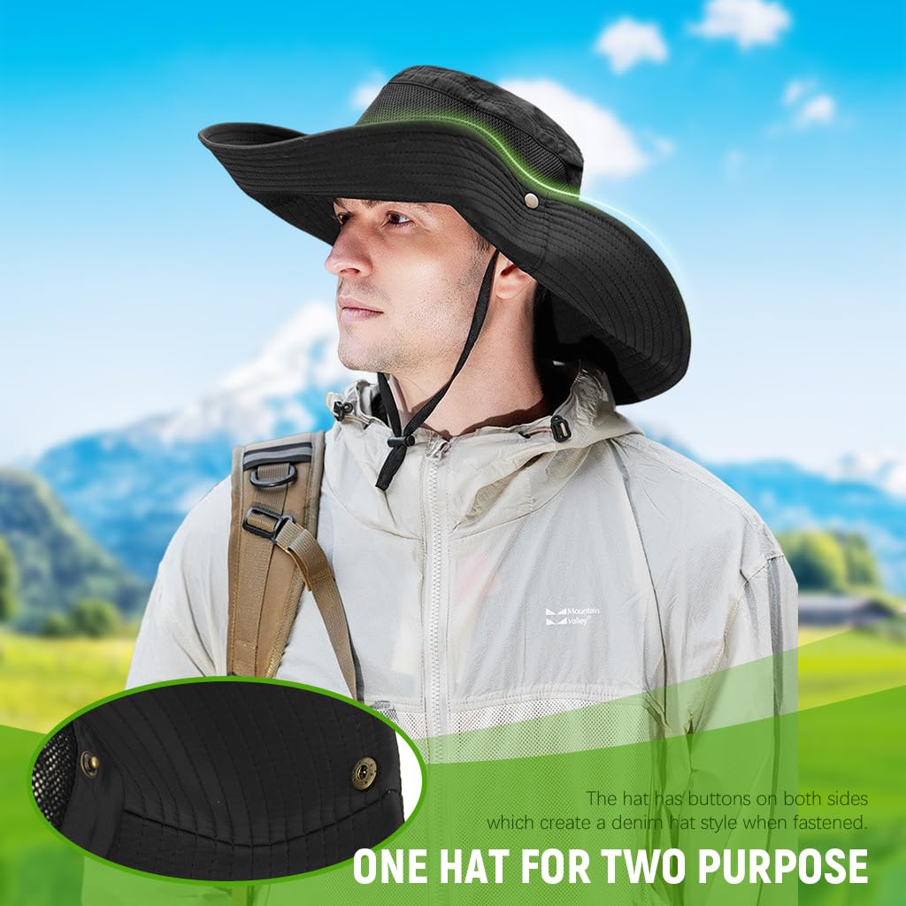 PROBEROS Sun Hat for Men and Women with UPF50+ UV Protection and Wide Brim | 3PCS Black