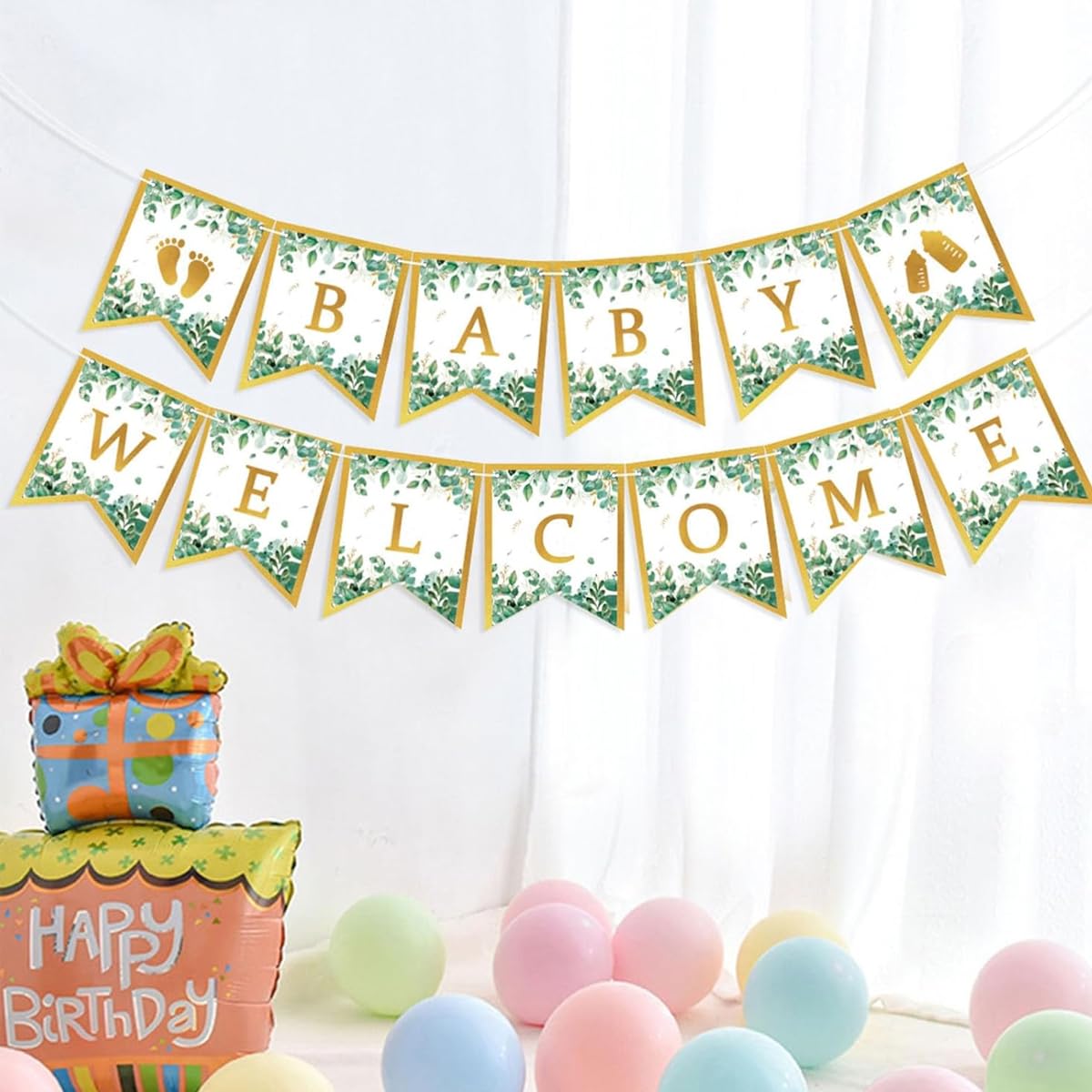 ZIBUYU Baby Welcome Banner for Baby Shower and Home Decoration | Golden Letter Flag