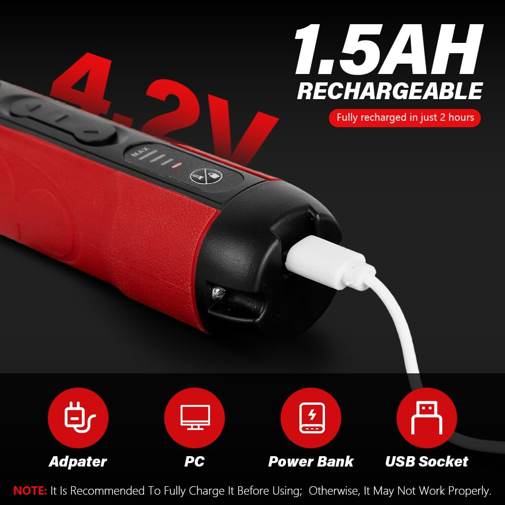 Serplex Electric Screwdriver Kit with 4.2V Motor and 10 Bits for DIY Projects | USB Rechargeable