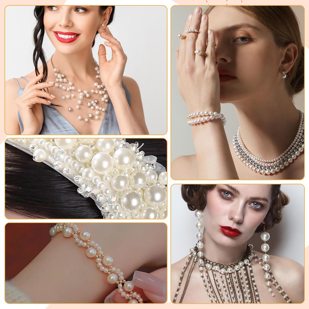 SANNIDHI® 2 Boxes 1200pcs Pearls Beads for Bracelet Making Kit, Pearl Beads for Jewellery Making, Bracelet Beads Set with Charms, for Kids Activity Girls Women Jewelry Making DIY Crafts