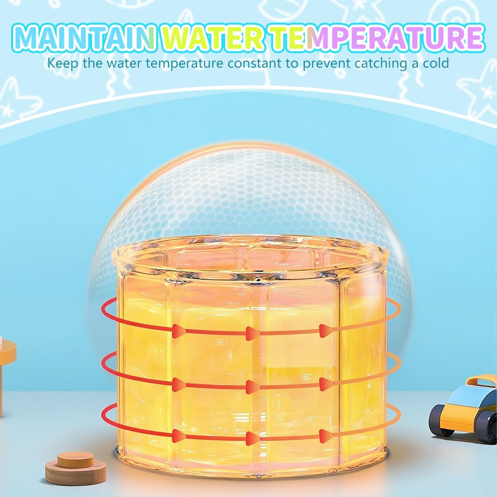 HASTHIP Folding Bath Tub for Toddlers with 10 Panel Design and Drainage Pipe | Beige Silicone 21x15 in