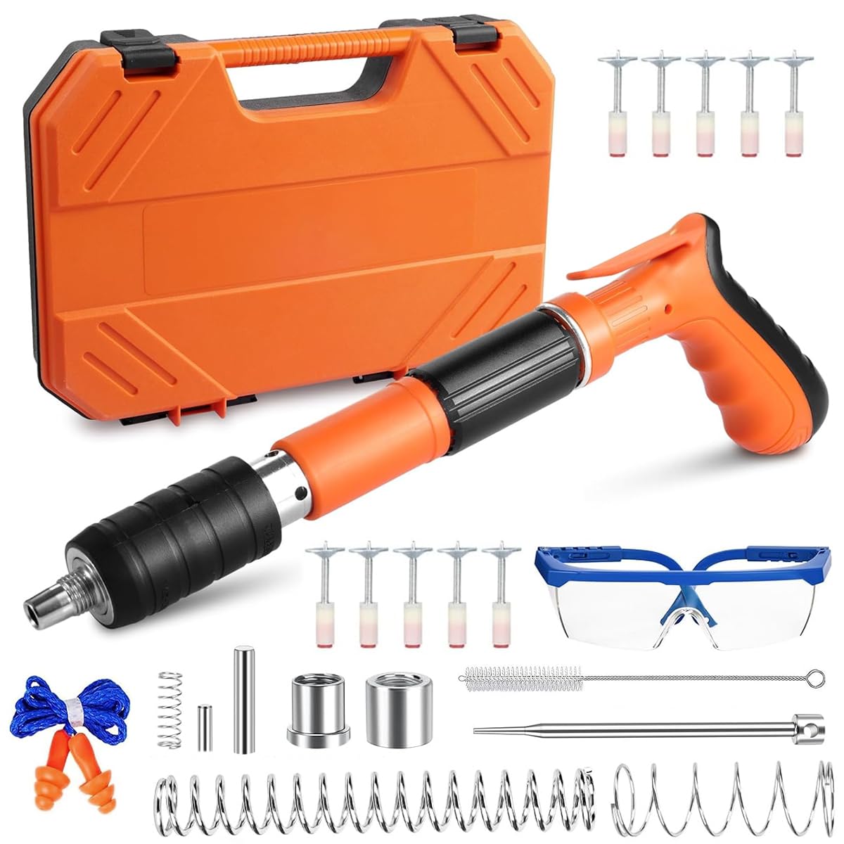 Serplex® Concrete Manual Nail Gun Kit with 110Pcs Nails, Adjustable Driving Force Manual Steel Nail Gun Machine Fastening Tool, Wall Anchor Wire Slotting Device Household Woodworking