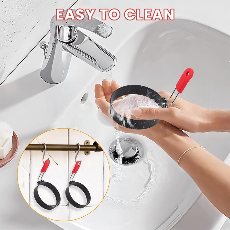Supvox Egg Rings for Breakfast Cooking with Rubberized Handle and Silicone Brush | 3.5 in 403 Stainless Steel Non Stick Set